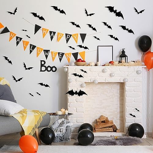 170Pcs 3D Bats Wall Decor, 6 Sizes PVC Bat Stickers Halloween Decorations