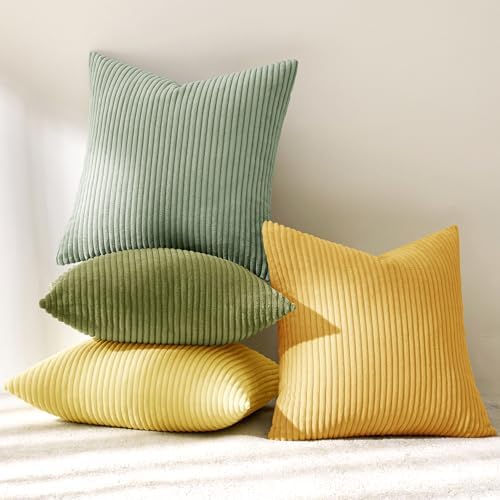 MIULEE Soft Corduroy Decorative Throw Pillow Covers Yellow Green 18x18