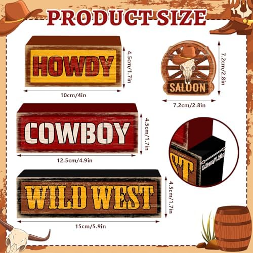 Britimes Cowboy Tiered Tray Decor Set, 4 Pack, Wooden Table Sign, Western