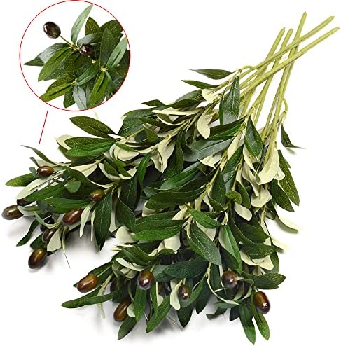 Olive Branches Artificial Plants Greenery Stems Olive Leaves Fake Fruits Silk Plants / Set of 5