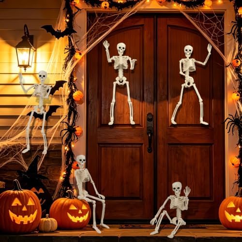 5 PCS Skeletons for Halloween Decor, 15.7" Poseable Mini Skeleton Party