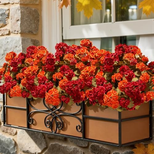 Fake Geraniums Artificial Flowers for Outdoors Fall Autumn Decoration, 6 Bundles Silk Geraniums Look Real Faux Fall Flowers Plants for Front Door Garden Planter Patio Balcony Yard Home Indoor, Mix