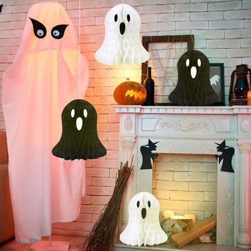 Halloween Ghost Decorations, 10 Pcs Black and White Honeycomb Decor
