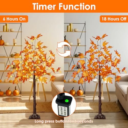 2 Pack 4FT Lighted Maple Tree 100 LED Artificial Fall Tree for Home Decor