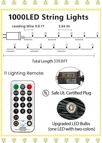 1000LED 330 FT Color Changing Christmas Lights with Remote Timer & 11 Modes