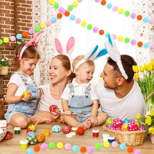 MARFOREVER 4 Pack 26.3 FT Easter Pom Pom Garland Colorful 30 Balls