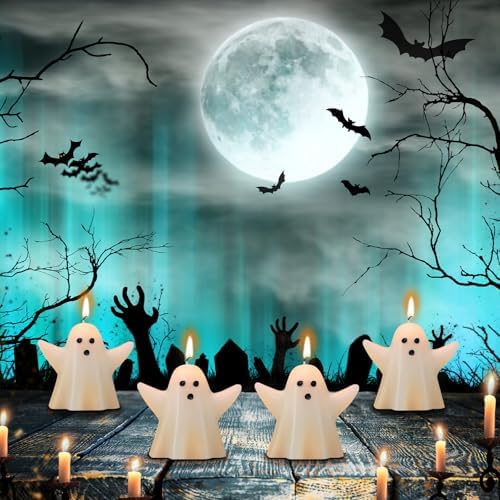 Jutom 10 Pcs Halloween Ghost Candles Mini Ghost Decor, Spooky