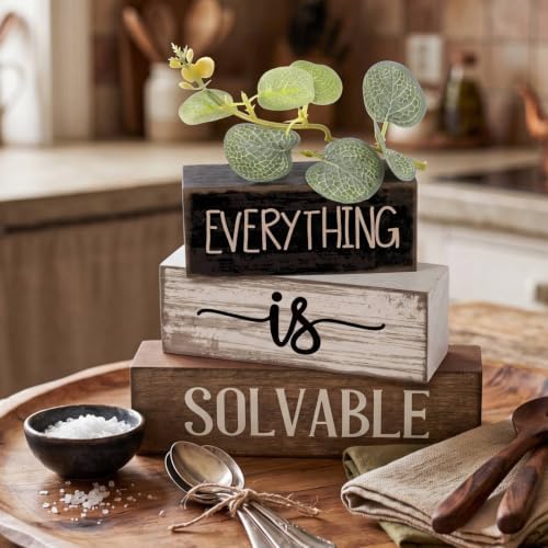 Lineshading 4 Pcs Farmhouse Tiered Tray Decor Wooden Block Signs Rustic