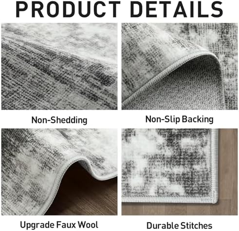 4x6 Area Rugs for Living Room: Washable Abstract Black Grey Badroom Carpet