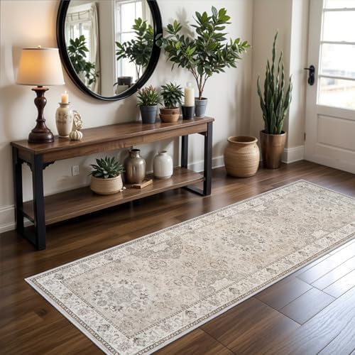 2x6 Hallway Washable Runner Rug : Vintage Soft Kitchen Laundry Runner with Non Slip Backing Farmhouse Entryway Living