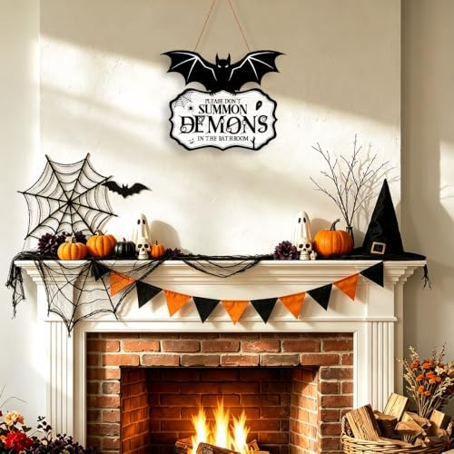 Funny Halloween Bathroom Decor-Please Don't Summon Demons Spooky Wood Sign