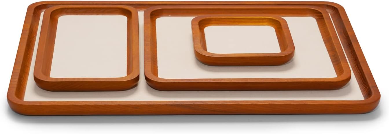 Solid Wood Jewelry Tray Jewelry Display Holder Showcase Jewelry / 13.78 x 9.45 x 0.59 / Creamy-white
