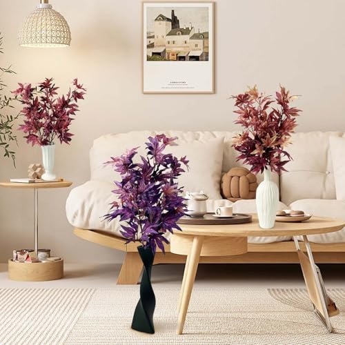 Daily Treasures 3Pcs Artificial Maple Leaves Branches,32.6'' Silk Autumn Fake Fall Leaves Stems Plants,Faux Maple Leaf Bushes Shrubs for Fireplace Halloween Decorations(Autumn Red/Dark Red/Purple)