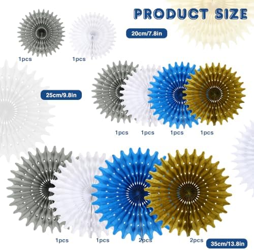 BestoFun 12PCS Blue Gold Silver Hanging Honeycomb Paper Fans Decoration Set for New Year Graduation Birthday Wedding Bachelorette Baby Shower Backdrops Anniversary Paper Party Supplies