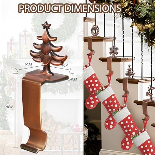 Christmas Stocking Holders for Mantle Set 4, Upgrade Stable Non-Slip Fireplace Holder, Metal Hangers for Mantle, Mantel Clip for Xmas Party Decoration (Bronze)