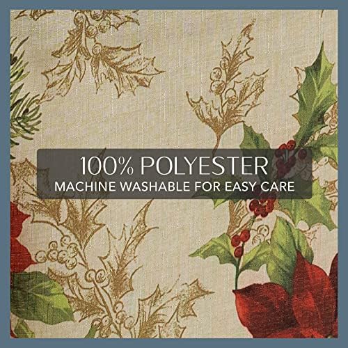 Festive Poinsettia Holiday Fabric Tablecloth, Multicolor - 60" W x 102" L