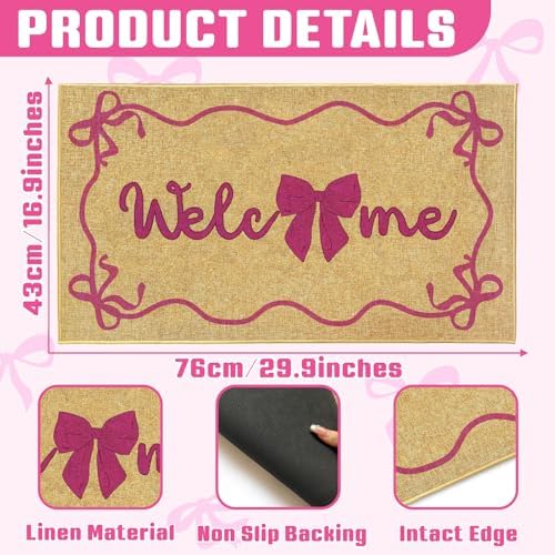 Bow Welcome Doormat Pink Coquette Welcome Entrance Door Mat Entryway Rug