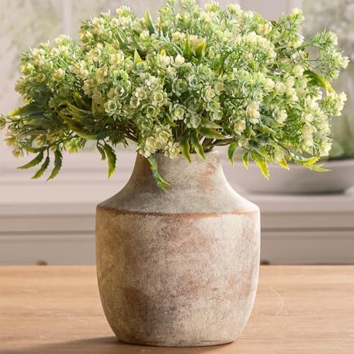 Mitt&Ditt Ceramic Flower Vase, 7.5 inch Off-White Farmhouse Rustic Vase, Handcrafted Weathered Pottery Vases, Small