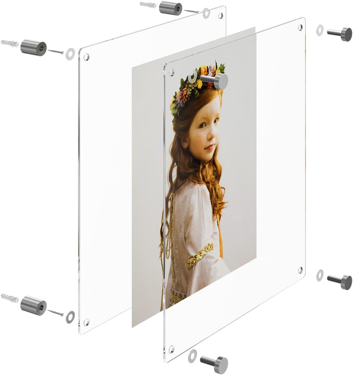 NIUBEE 18x24 Clear Acrylic Wall Mount Floating Frameless Picture Frame | Full Frame is 20.5x26.5 inch Up to 18x24 Photo