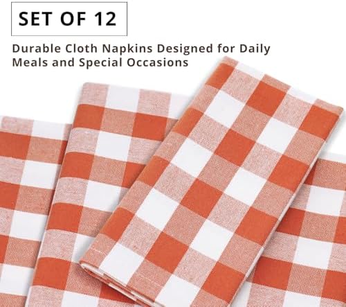 PurpleEssences Plaid Napkins 18x18 Buffalo Plaid - Orange & White