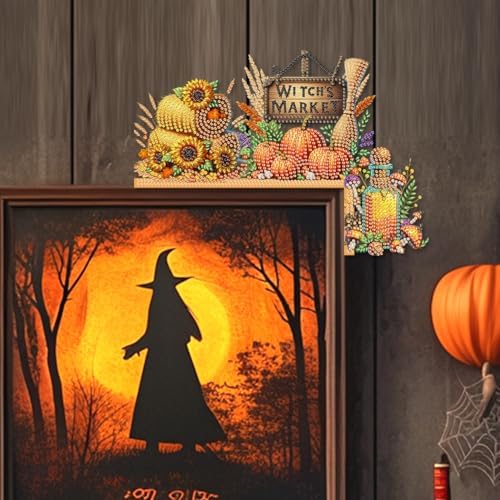 DIY Diamond Art Wooden Door Corner Decoration – Halloween Frame Sign Kit, Creative Wall Art Mosaic Frame Sign for Home Decor & Gifts