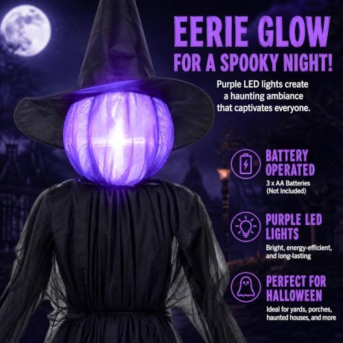 Dazzle Bright Halloween Witch Decorations Outdoor, 5 FT Set of 3 Light Up Head Holding Hands Witch with Stakes, Waterproof Witch Decor for Garden Yard Lawn Haunted House Decor