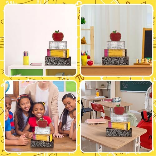 Lineshading 4 Pcs Back To School Table Decorations Wooden Apple Block Signs