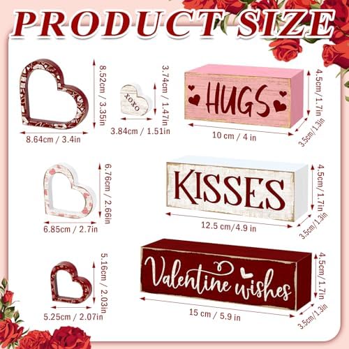 Britimes Tiered Tray Decor Set, 4 Pack, Wooden Table Sign, Red Valentine