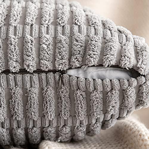 MIULEE Lumbar Corduroy Throw Pillow Cover for Bed 14x36 Light Grey Set of 1