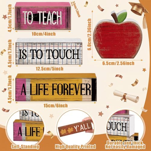 Moucuny 4 Pcs Back to School Table Decorations Retro Red Wooden Apple Decor