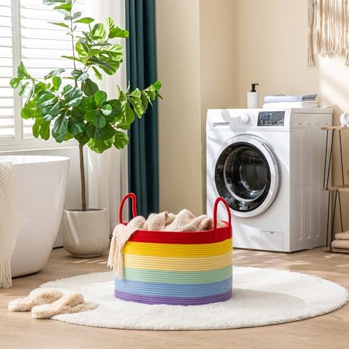 KAKAMAY Large Blanket Basket with Handles, Storage Basket for Living Room