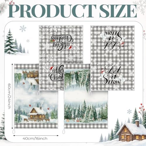 Bencailor 6 Pcs Christmas Kitchen Towel, Grey Plaid, Pine Forest