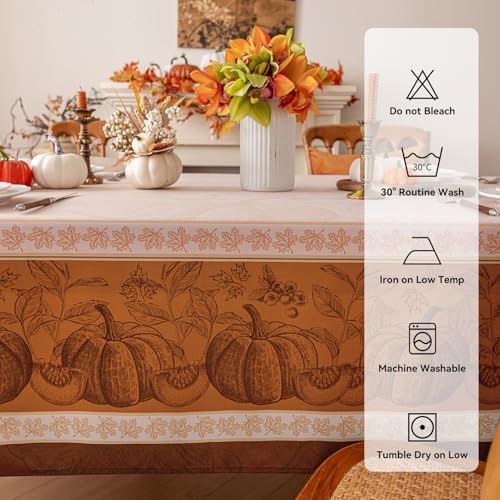 Romanstile Fall Thanksgiving Rectangle Tablecloth 60 x 84 Inch, Orange