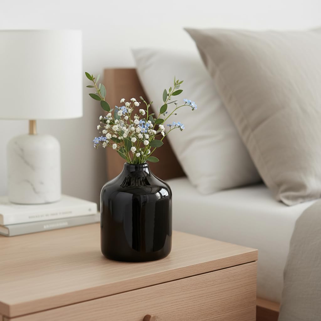 Ceramic Vase for Flower / Black / 5 Inch