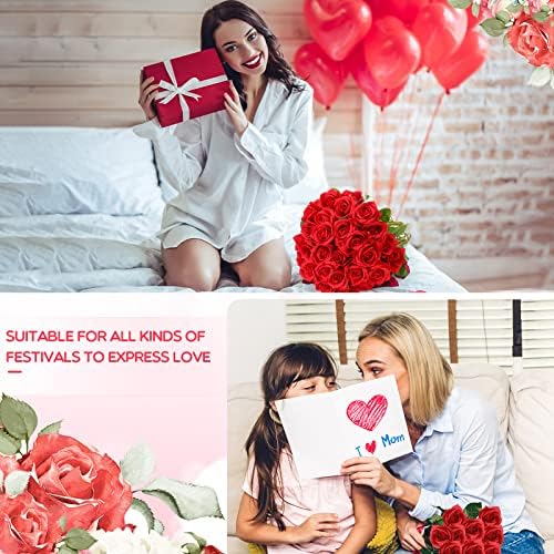Jexine 100 Pcs Artificial Roses Flowers Bulk, Red