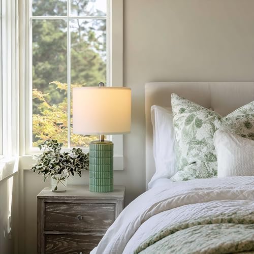 PoKat 20.75" Small Modern Ceramic Table Lamps Set of 2 for Bedroom, Green Bedside Lamps for Night Stands, Farmhouse
