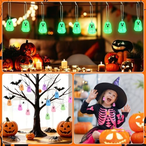 36Pcs Glowing in Dark Halloween Ghost Ornaments for Small Tree