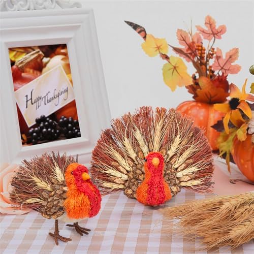 Thanksgiving Turkey Decor Set – 2 Natural Material for Table Home