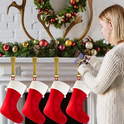 Gold Stocking Holdears for Mantle Set of 4, Christmas Stocking Holders, Stocking Hangers Hooks for Mantle for Christmas Ornaments for Counter Tables, Fireplace Mantle Decoration