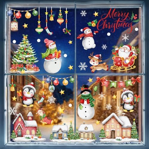 9 Sheets Snowman Window Clings Double-Sided Christmas Glass Decor