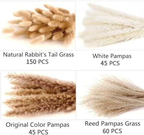300 PCS Dried Flower Bouquet – Pampas Grass, Floral Decor for Home, Wedding, and Boho Style | Perfect for Vases, Fall
