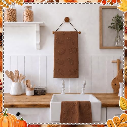 Mindsoft 2 Pcs Fall Hand Towels 3D Pumpkin Jacquard,Football Maple Leaf
