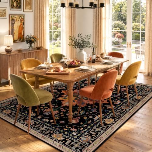 RELEANY Washable Area Rug, 6'x9', Black/Colorful