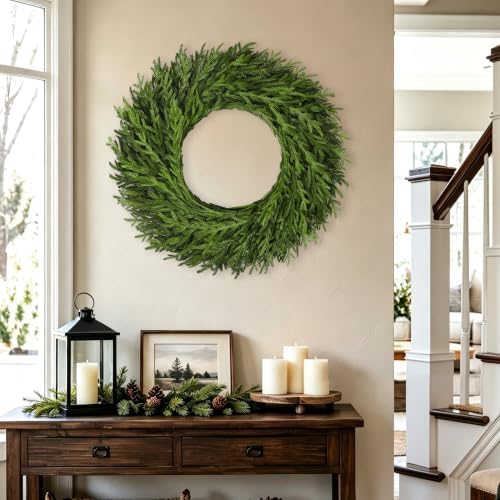 32" Large Norfolk Pine Wreath, Artificial Christmas Wreath for Front Door