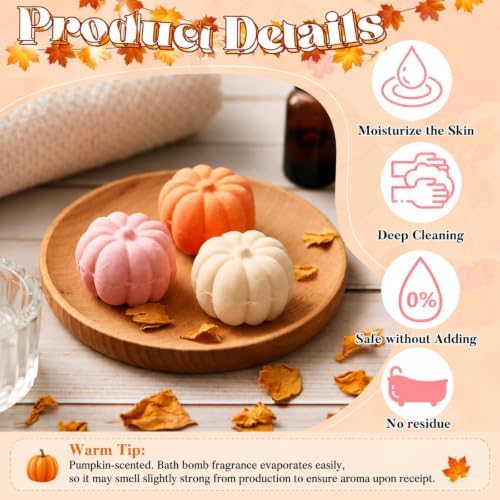 Lounsweer 24 Pack Little Pumpkin Bath Bombs Fall Baby Shower Favors,Pink 2