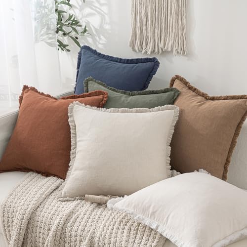 MIULEE Boho Linen Decorative Lumbar Throw Pillow Covers Indigo Blue 12x20