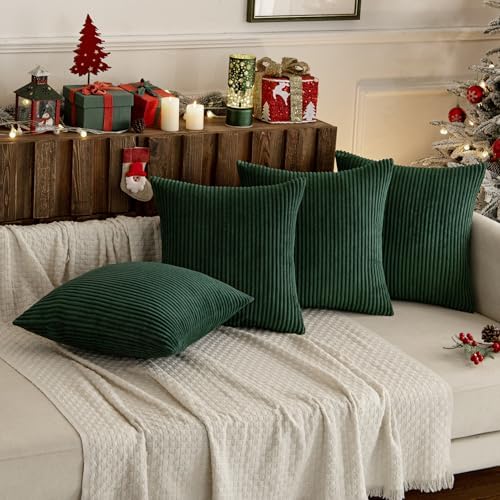 MIULEE Soft Corduroy Decorative Throw Pillow Covers Army Green 16x16