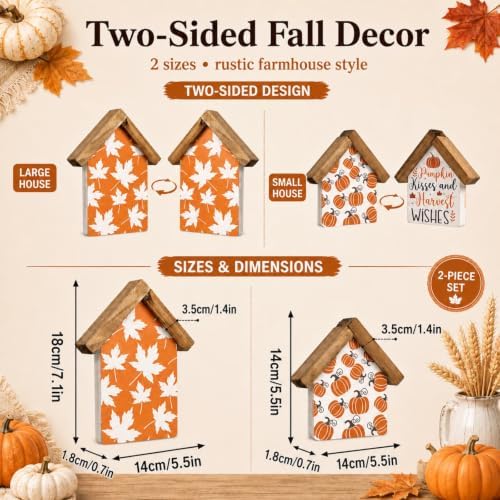 Fall Signs Autumn Pumpkin Tiered Tray Table Shelf Home Decor 2 Pcs