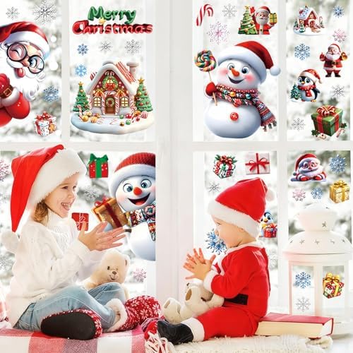 261PCS Christmas Window Clings for Glass, Cute Santa Claus Gingerbread Man Snowman Stickers Xmas Window Decals for Wtiner Christmas Holiday Party Home Office Classroom Decorations