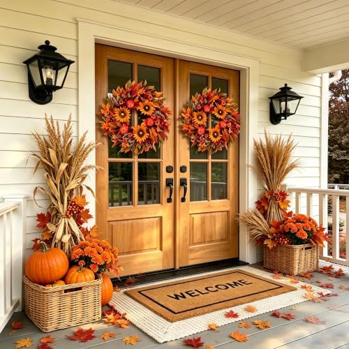 Harvest Fall Wreaths for Front Door - Farmhouse Thanksgiving Wreath Decor